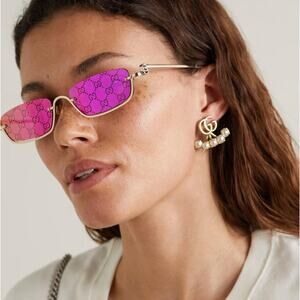 NEW Gucci GG1278S Half Rim Gold Mirror Lens Sunglasses $710